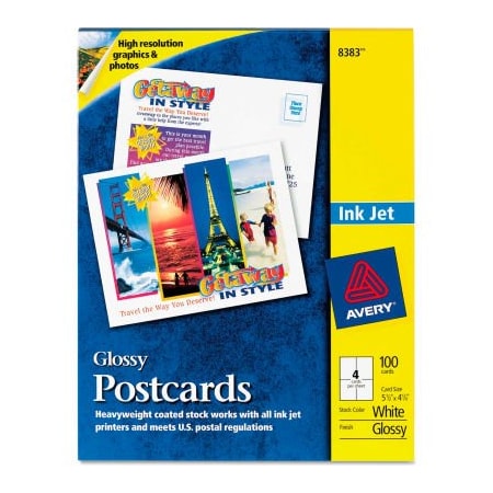 Avery Avery  Photo-Quality Glossy Postcards for Inkjet Printers, 4" x 6", Glossy White, 100/Pack 8383